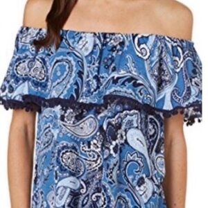 ECI Blue Ruffled Off-Shoulder Blouse